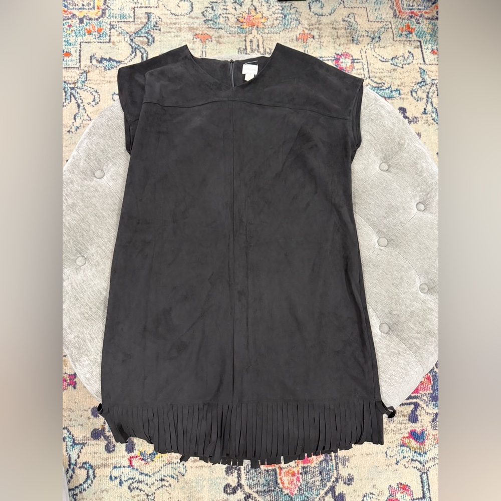 CHICO'S NWT NEW Black Faux Suede Fringe Dress Western Cowgirl Swing Dance Sz 1P